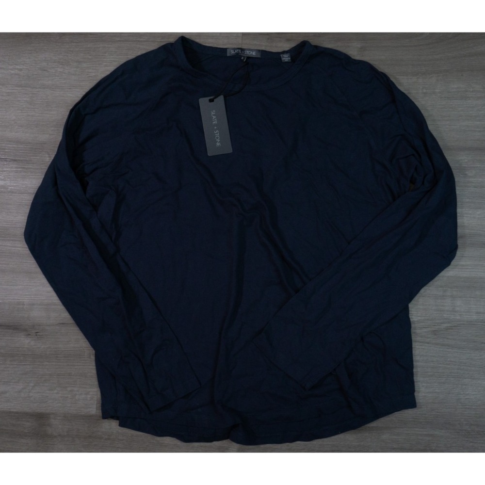 New Slate & Stone Raglan Long Sleeve Crew T-Shirt Men's XL Navy Blue Cotton